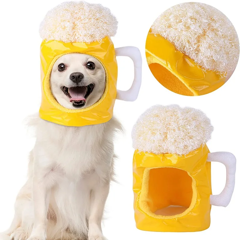 

Dog Cat Cute Novelty Beer Mug Hat Headwear Funny Beer Champagne Costume Hat Soft Headgear PU Material for Xmas Birthday Party