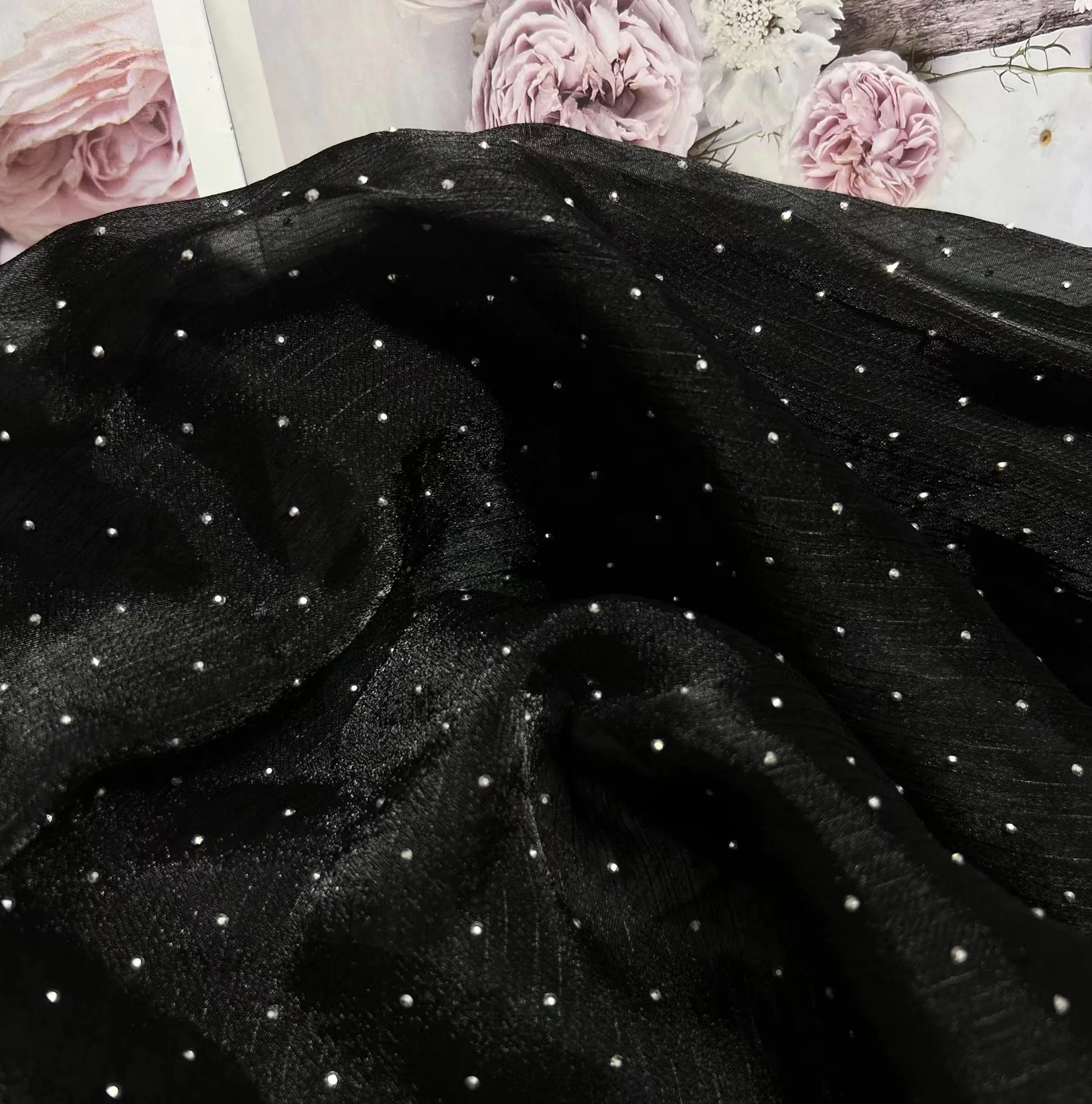 

Glitter Shiny Crepe Starlight Organza Fabric Hot Drilling Tulle Mesh Fabric For Woman Blouse Party Dress Stage Clothing Decor
