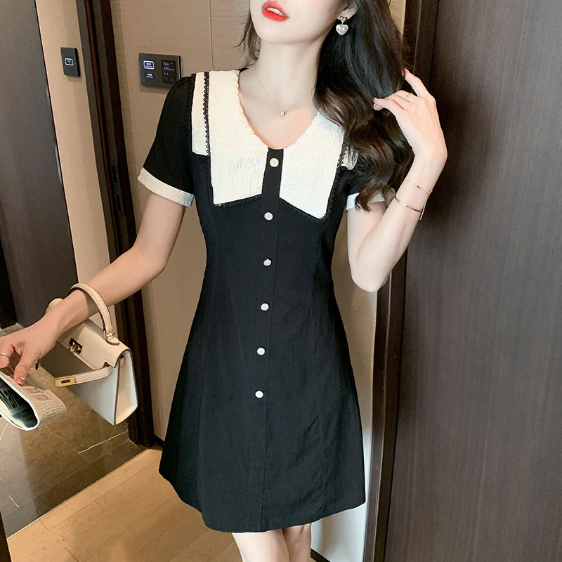 

COIGARSAM Summer Dress Women 2022 New French Style Vintage Black Dresses Dropshipping