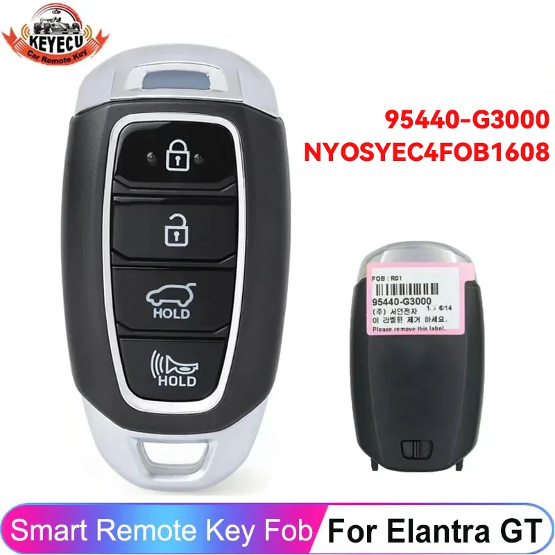 

KEYECU OEM P/N: 95440-G3000 NYOSYEC4FOB1608 для Hyundai Elantra GT 2018 2019 2020 433 МГц смарт 4 кнопки Брелок дистанционного управления
