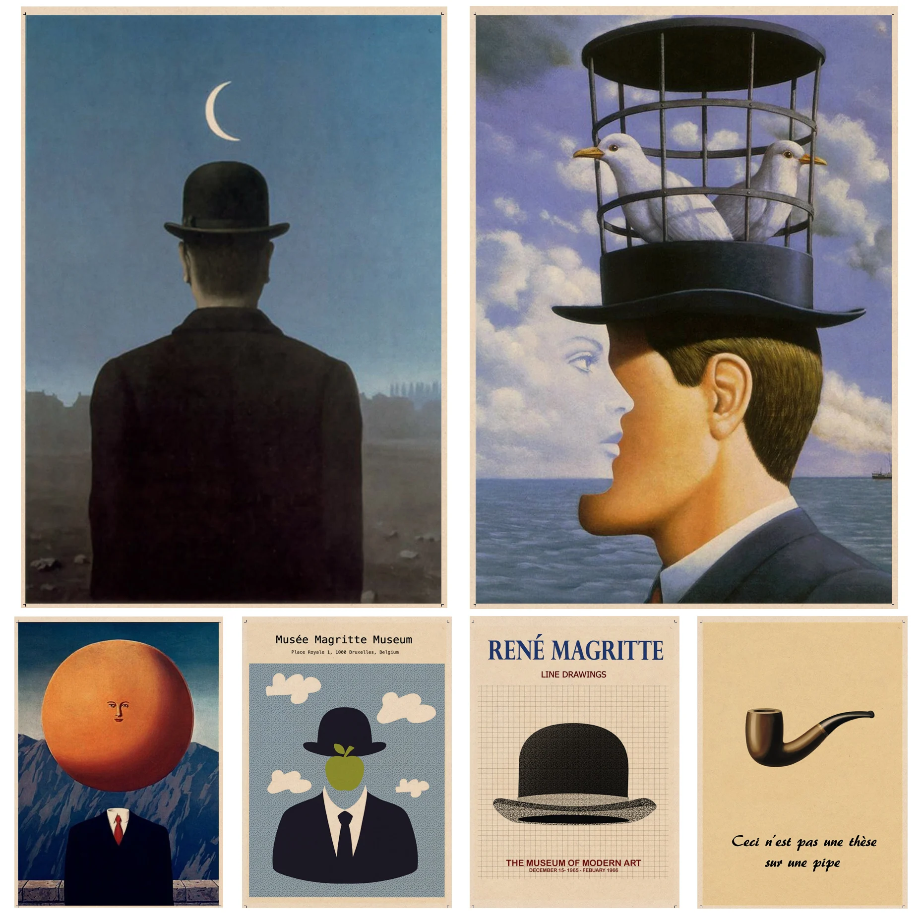 

Rene Magritte Retro Kraft Paper Poster Vintage Room Bar Cafe Decor Wall Decor