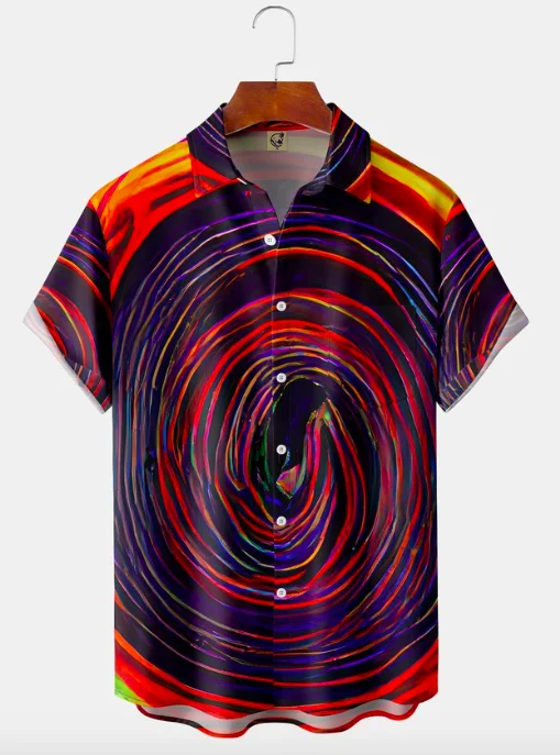 

Molilulu MEN'S CASUAL ART GRADIENT FRONT BUTTON SOFT BREATHABLE CHEST POCKET CASUAL HAWAIIAN SHIRT