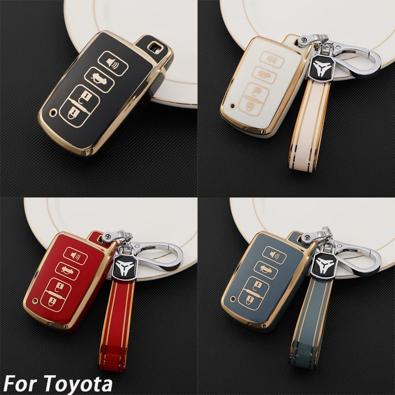 

TPU Car Remote Key Case for Toyota Highlander Camry Corolla Avalon Rav4 Land Cruiser Gold Edge Design Full Protect Key Cover