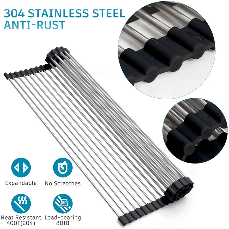 

Organizer Tray Kitchen Accessories organizador de cocina Foldable Dish Drying Rack Stainless Drainer above Sink Storage