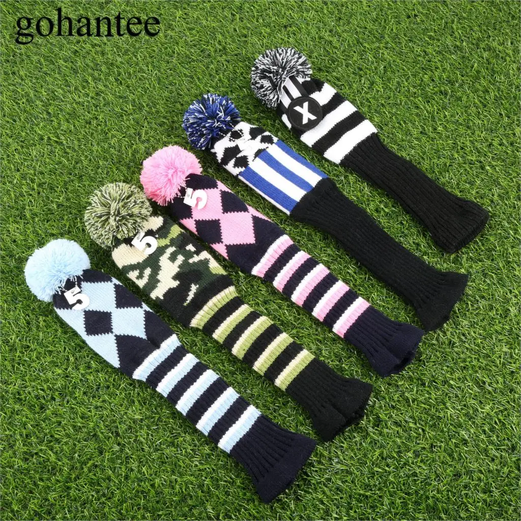 3Pcs Colorful Soft Knitted Fabric Golf Hybrid Club Head Covers Protector Driver/Fairway Wood Headcover for Cobra/Callaway Driver