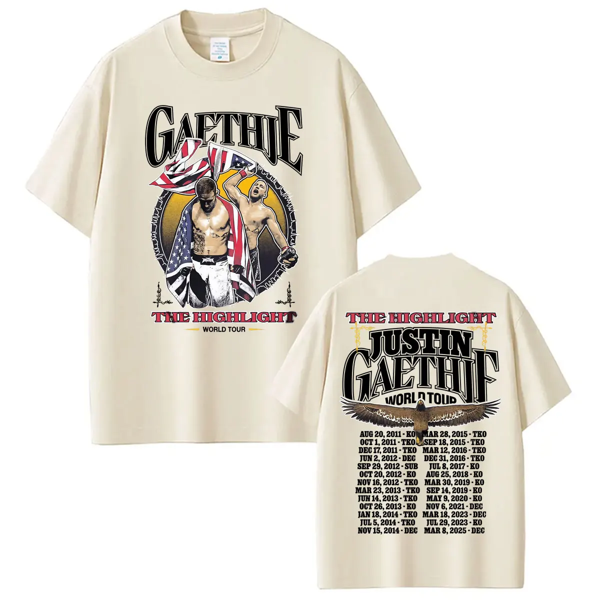Футболка The Highlight Justin Gaethje World Tour, мужская одежда, модные винтажные футболки с короткими рукавами, летние топы, футболки с круглым вырезом (art.: 3920db67fc245) - 3920db67fc245