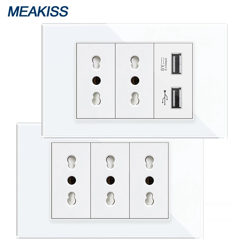 

Italy Chile USB wall socket plug 2A fast charging tempered glass panel home power plug 16A 100V-250V socket