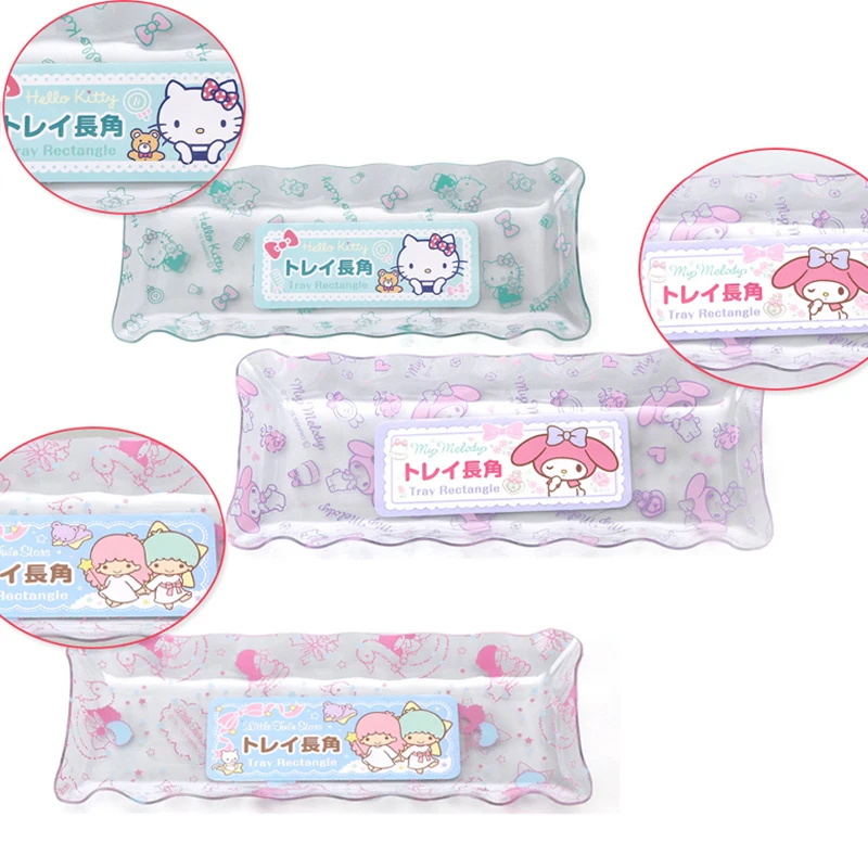 

Sanrioed Anime My Melody Storage Tray Kawaii Transparent Rectangle Cartoon Figure Little Twin Star Melon Fruit Candy Plate Toy