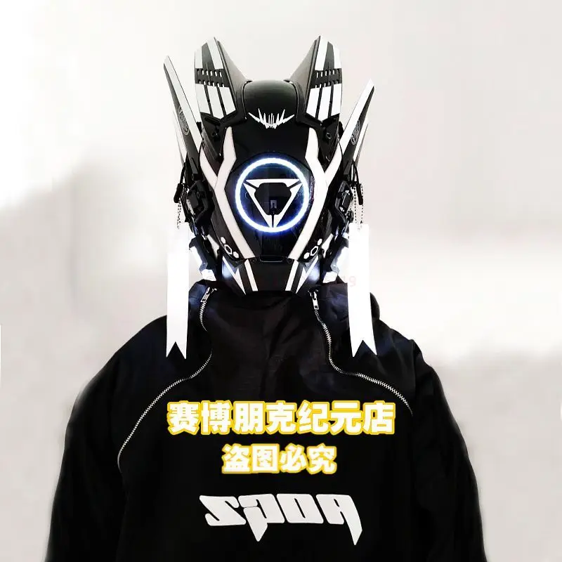 Маска самурая Shinobi шлем в стиле киберпанк дреды для косплея со светодиодной