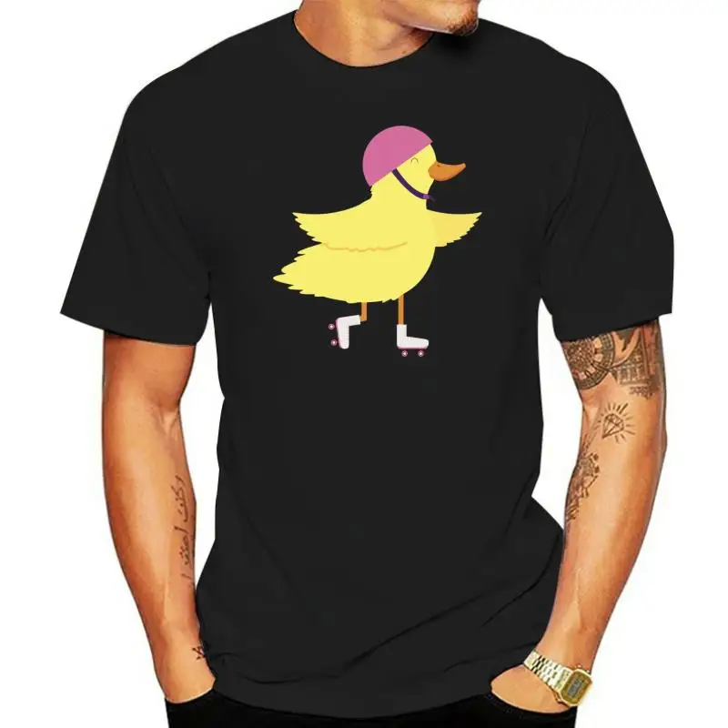 

New Cartoon 100% Cotton Fabric Tops T-Shirt Cool Design Duck On Roller Skates Short Sleeve Tee Shirts Women's Regular Clothes