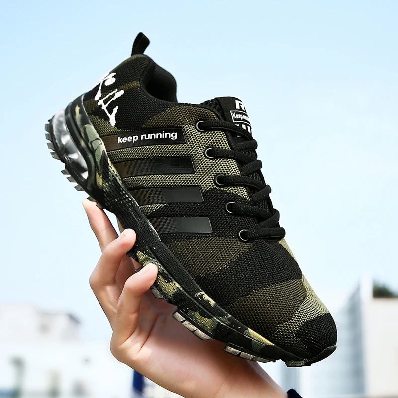 Couple Running Shoes Camouflage Shoes for Men Women Trainers Unisex Sport Shoes Breathable Soft Sneakers Brown Plus Size 46