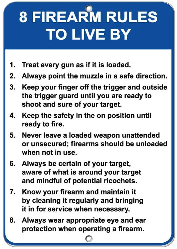 

8 Firearm Rules to Live Security Poster Funny Art Decor Vintage Aluminum Retro Metal Tin Sign