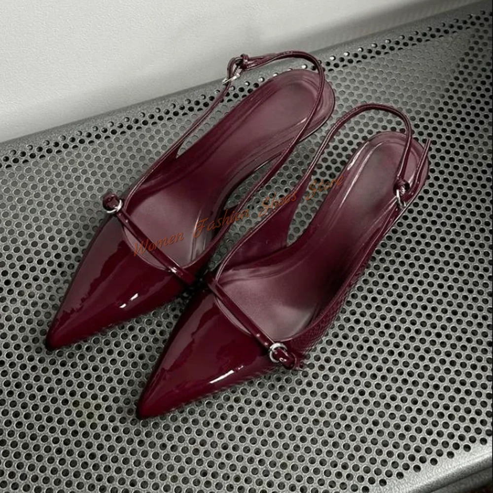 Декорированные бордовые туфли-лодочки с пряжкой и острым носком женские туфли из