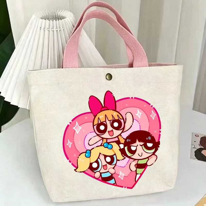 Фото Сумки-тоуты Powerpuff Girls Kawaii Blossom Bubbles Buttercup, женская сумка для путешествий и шопинга, холщовая сумка-мешок, подарок на день рождения для детей №4