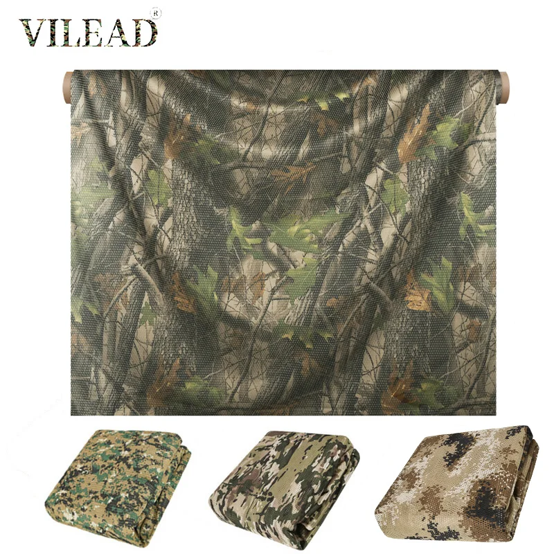 VILEAD 75D Camo Burlap Camouflage Netting Covers Army Military Mesh Fabric Cloth Nets for Sun Shelter Camping Hunting Blind