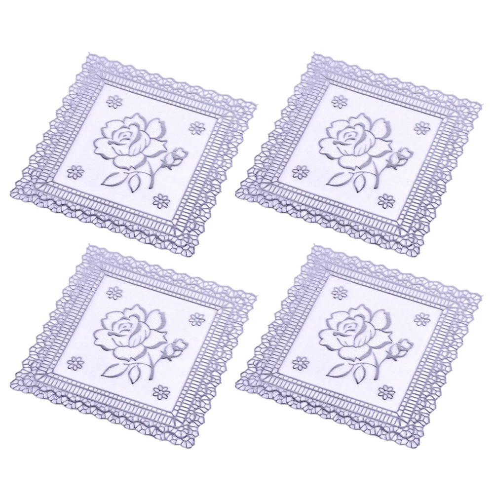 

4Pcs PVC Table Mat European Insulation Heat Non-slip Coffee Tea Table Mat Drink Cup Coaster Hollow Placemat 12x12cm