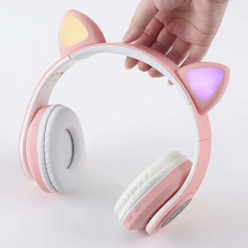 

Flash Cute Cat Ears Compatible Bluetooth Wireless Headphone With Microphone Controllable Stereo Music Headset Gift