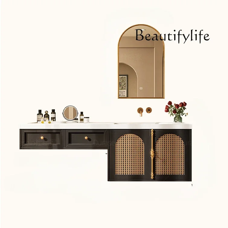 Французский винтажный комод из кориана встроенная раковина ротанга шкаф для