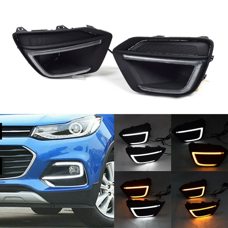 2Pcs LED DRL Daytime Running Lights Daylight Fog Light with Yellow Turn Signal For Chevrolet Trax 2017 2018 2019