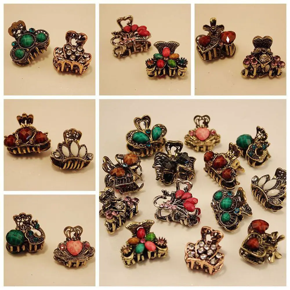 

Random Color Fashion Vintage Women Jewelry Mini Hair Clip Claw Barrette Butterfly Crown Resin Hairpins