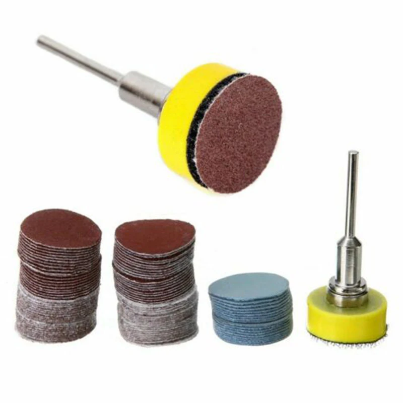 

100Pcs 25mm / 1inch Sandpaper + 1Pc 1inch Hook Loop Backer Plate 1/8 inch Shank + 1Pc Loop Sanding Pad Mixed Abrasives Polishing