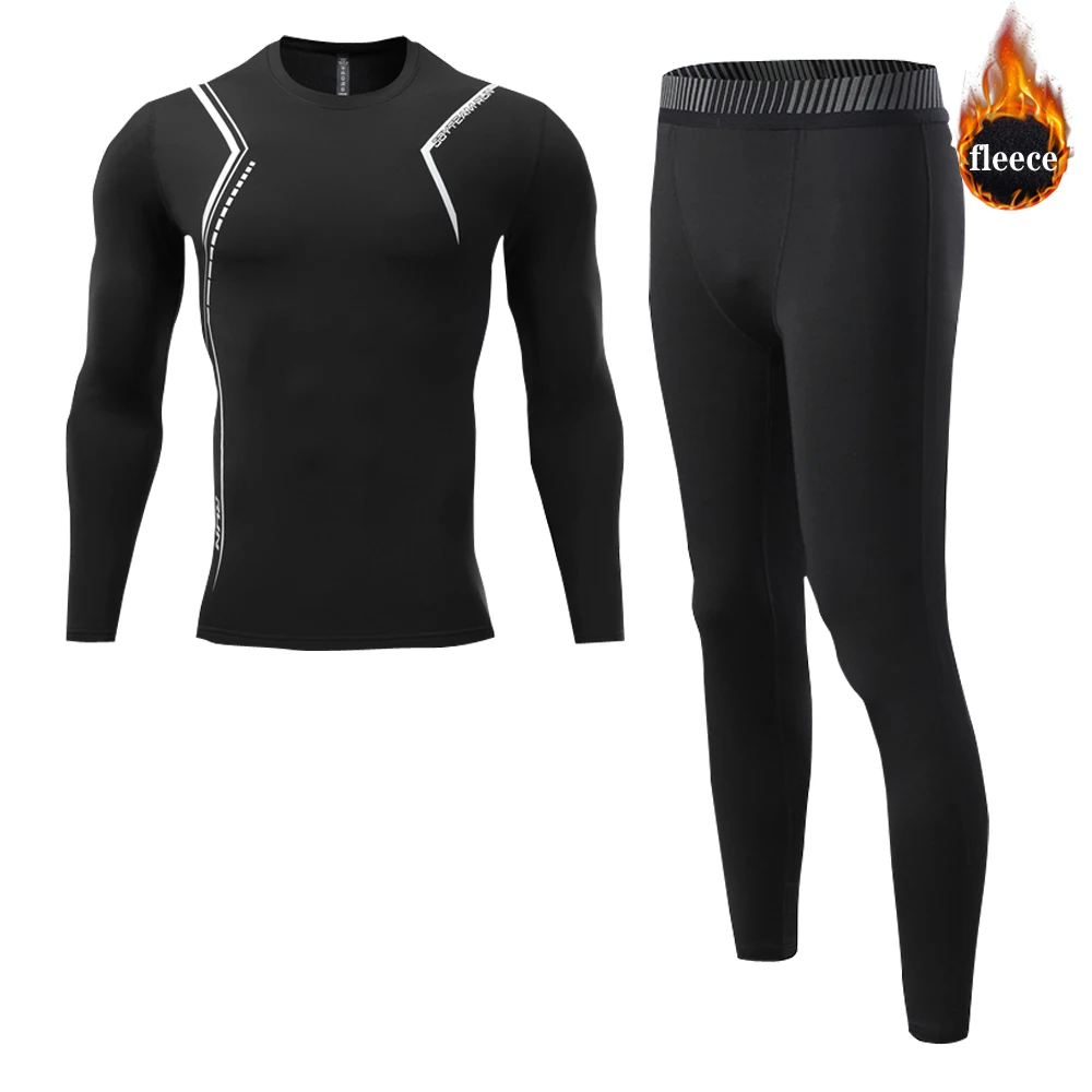 Men's Fleece Thermal Underwear Leggings Children's Winter Jogging Quick Dry Training Clothes Compression Tights Sports Suit
