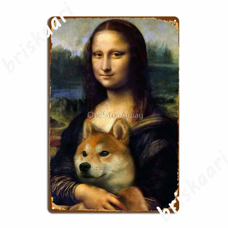 Сиба-ину Мона Лиза металлический знак паб гараж плакат клубный дизайн жестяная