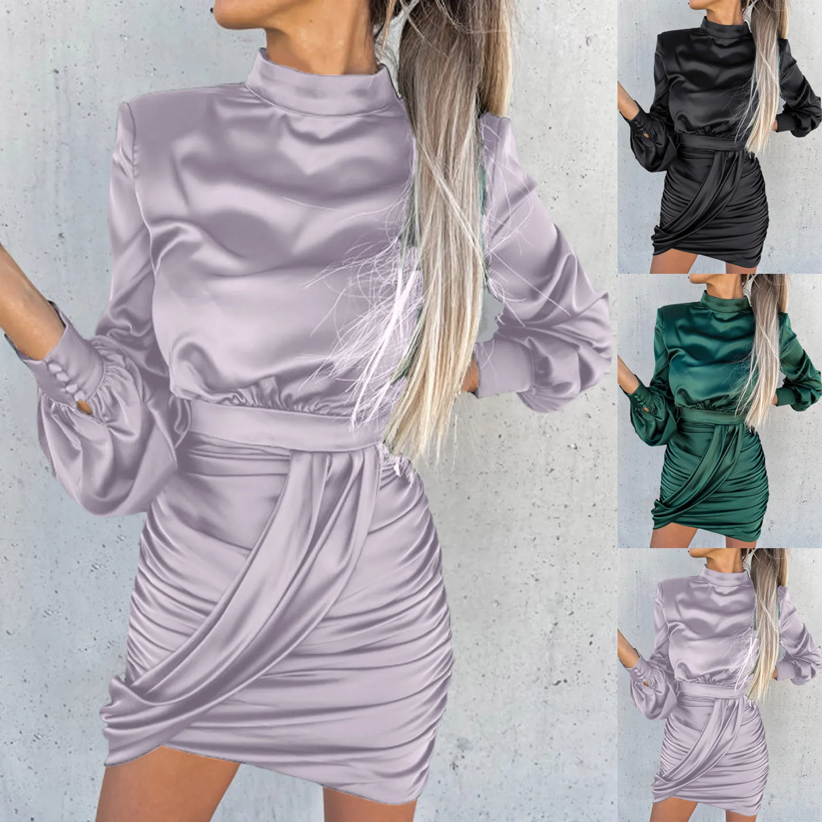 

Женские элегантные атласные халаты на заказ с длинным рукавом и высоким воротником, вечернее сексуальное платье, длинные летние платья для ...