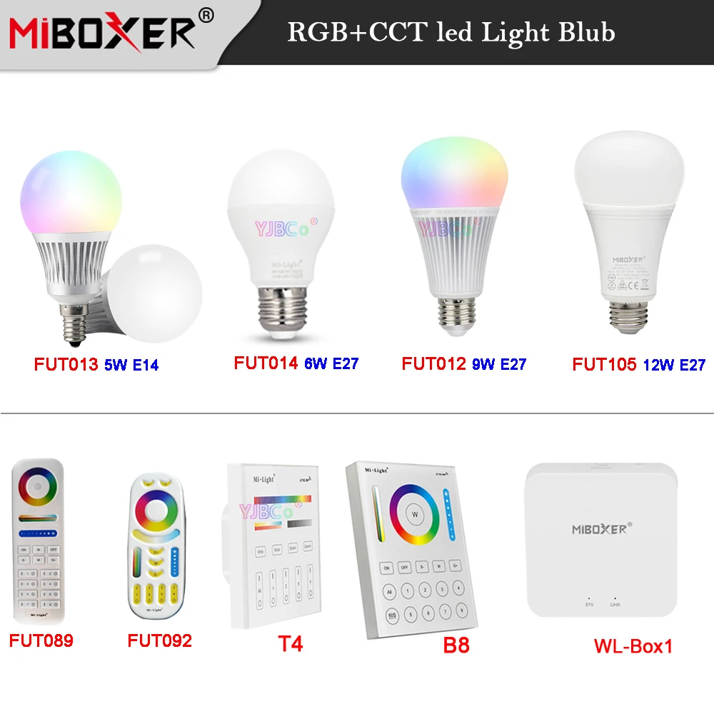 MiBOXER 5W 6W 9W 12W E14 E27 RGB+CCT Smart led Light Blub lamp 2.4G Remote FUT013/FUT014/FUT012/FUT105/FUT092/FUT089/T4/B8