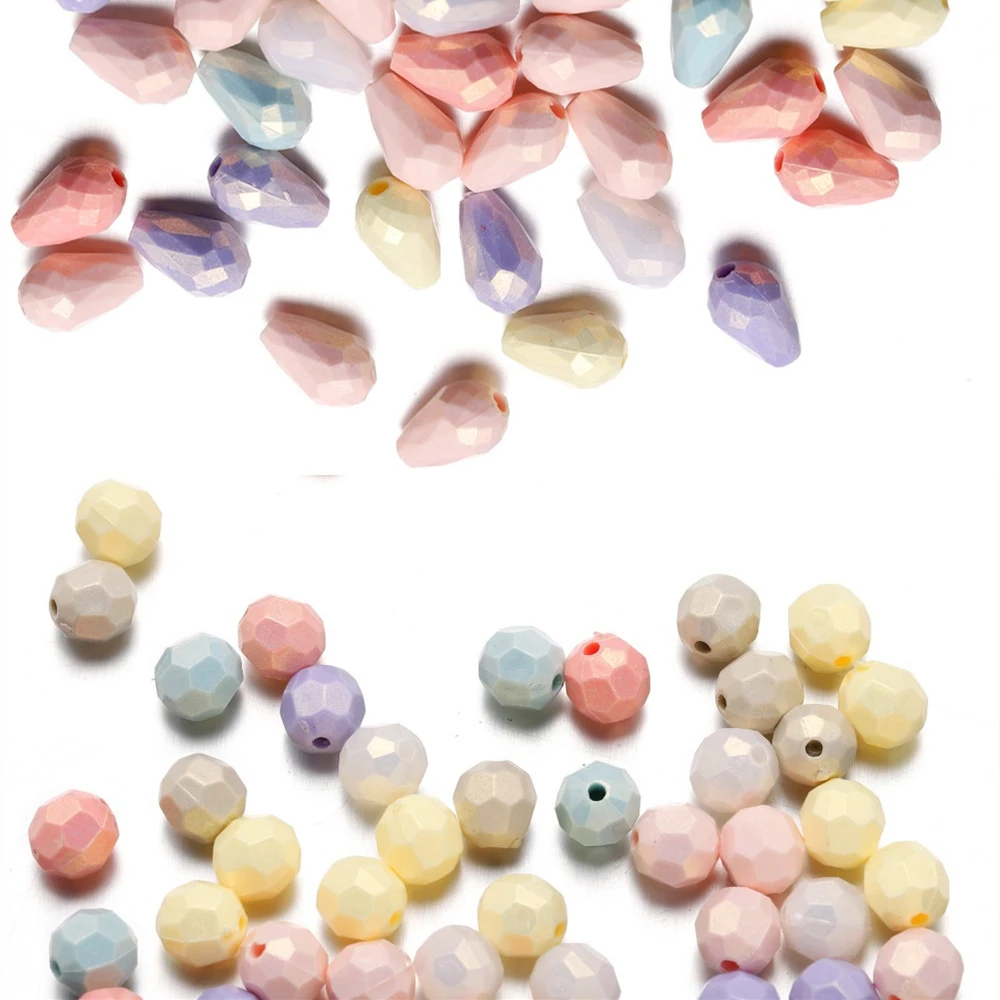 

50/100Pcs Macaron Color Acrylic Faceted Shape Beads Round Waterdrop Loose Beads for DIY Necklace Bracelet Jewelry Making