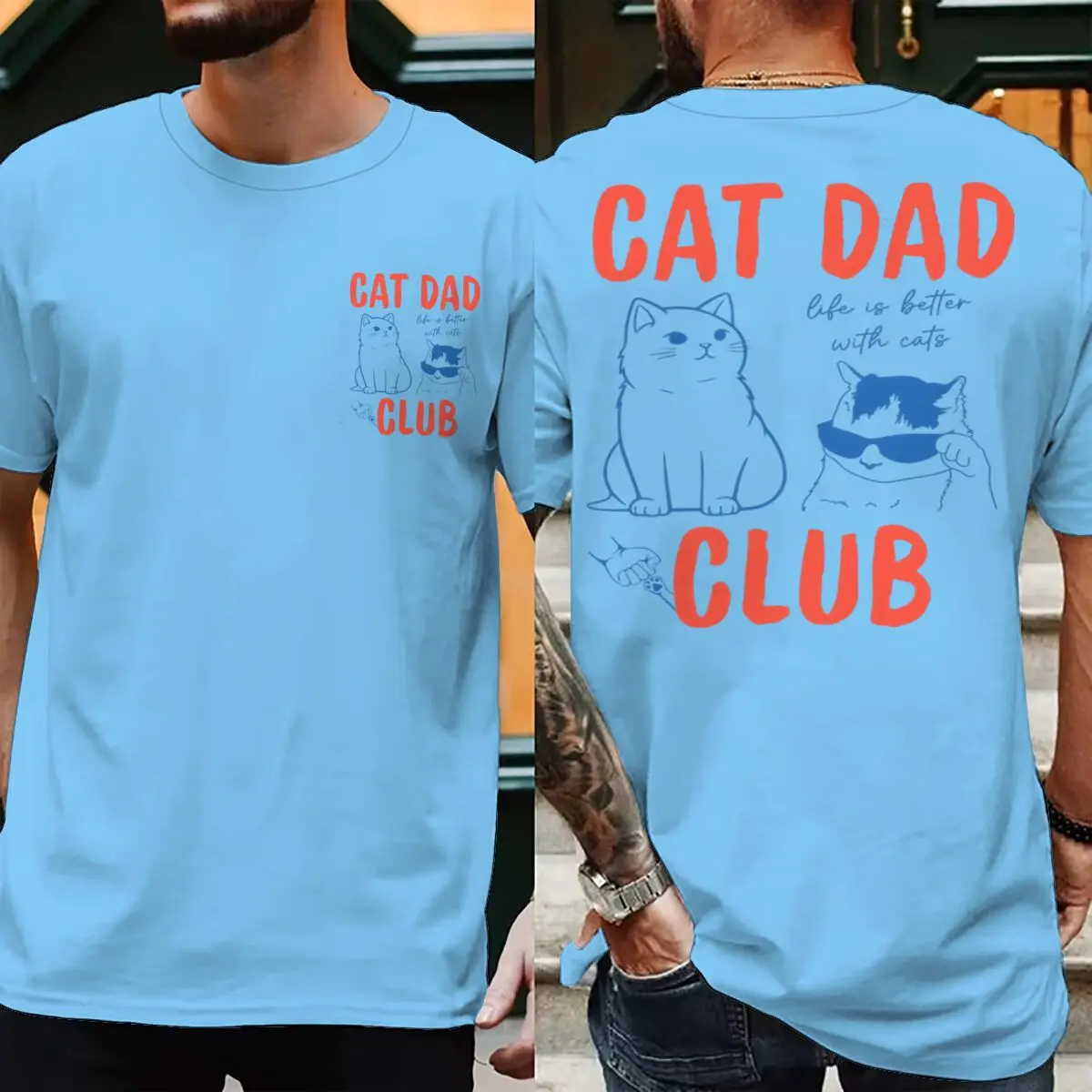 Фото Мужские футболки с забавным принтом Cat Dad Club, модные повседневные футболки ко Дню отца, подарки для мужчин, футболки с коротким рукавом, подарки для любителей домашних животных, мужская уличная одежда №2