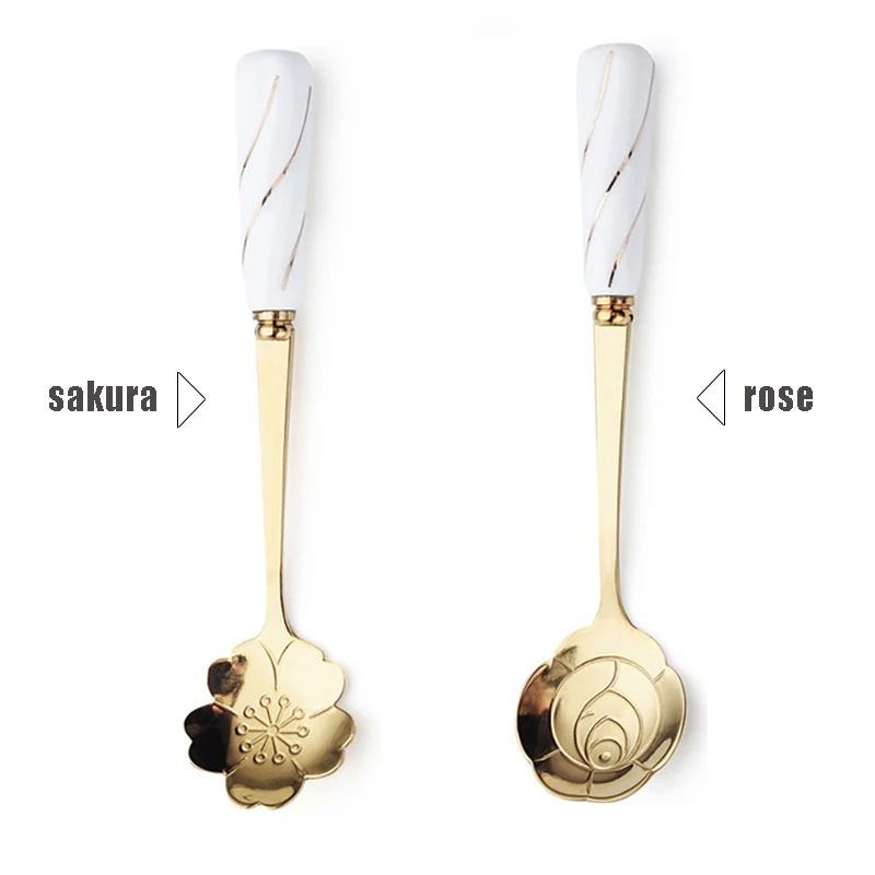 

Tea Coffee Mixing Spoon Stainless Steel Spoon With Ceramic Handle Flower Shape Dessert Spoon Kitchen Tableware Ceramic Handle