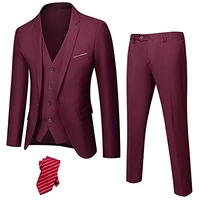 mens wedding slim fit suit 3 piece set one button solid jacket vest pants set with tie groom business formal suit for man party