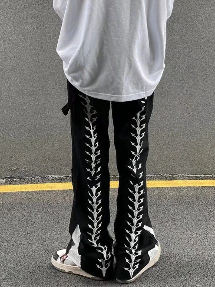

Gothic Punk Cargo Pants Skeleton Men Casual Pants Wide Leg Pant Stitching Straight Trouser Baggy Harajuku Male Bottom Streetwear