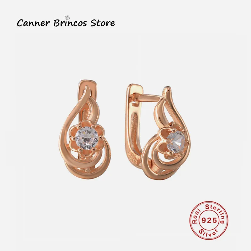 

CANNER Pendientes Mujer 585 Rose Gold Flower Charm Earring Anniversary Jewelry 925 Sterling Silver Big Zircon Earrings For Women