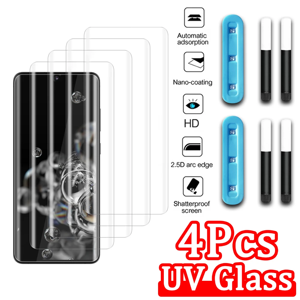 4Pcs UV Tempered Glass For Samsung Galaxy S22 S21 S20 S10 S9 Screen Protector Note20 Note10 S 23 22 Ultra 21 Note 20 10 9 8 Plus