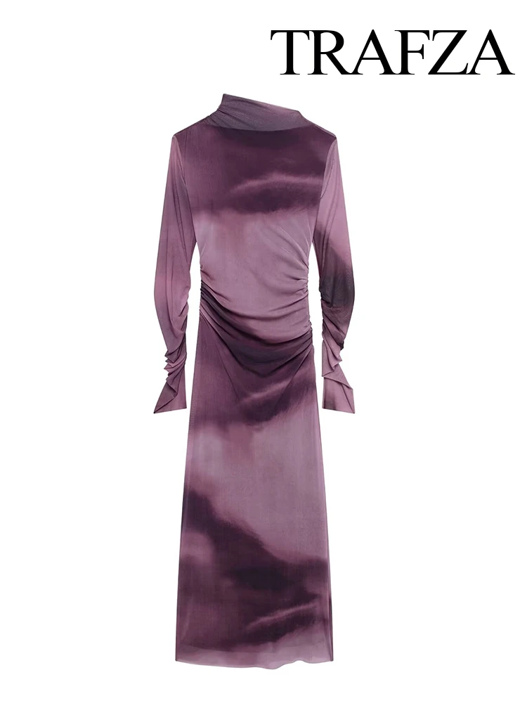 TRAFZA женское модное простое плиссированное тюлевое платье элегантное