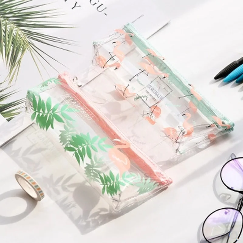 

Creative Small Fresh Pencil Bag Transparent Literary Flamingo Pencil Bag Large Capacity Simple Girl Student Stationery Bag Gift