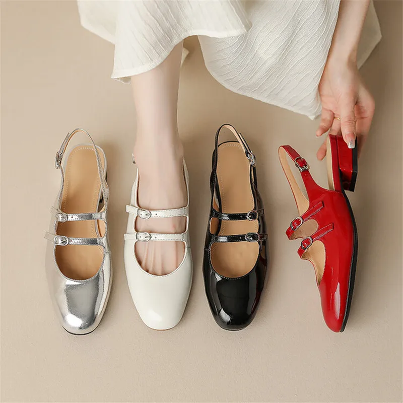 Сандалии женские из спилковой кожи босоножки с круглым носком французская ретро