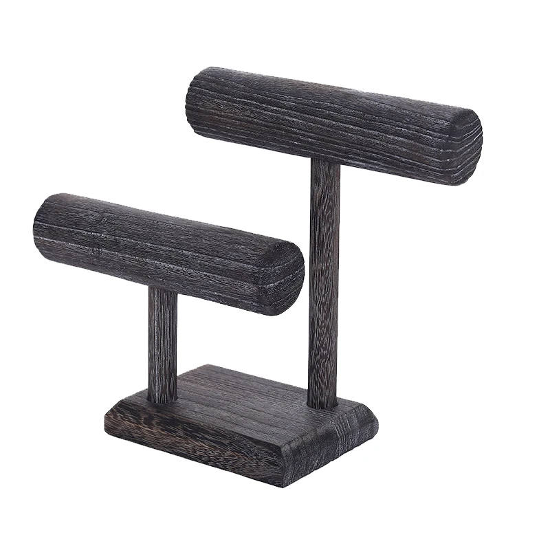 Distressed Vintage Bracelets Watches Head Rope Hair Tie Storage Rack, Light Wooden Jewelry Display For Exhibition