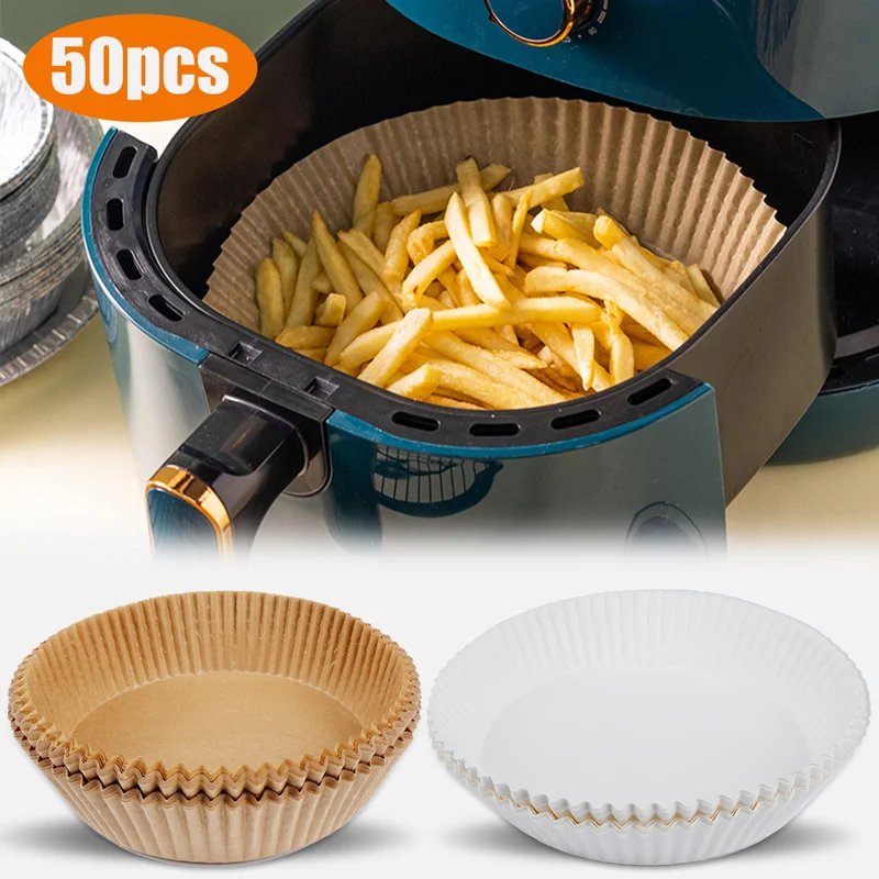 50pc 16*4.5cm Air Fryer Disposable Paper Parchment Wood Pulp Steamer Baking Paper for Air Fryer Cheesecake Air Fryer Accessories