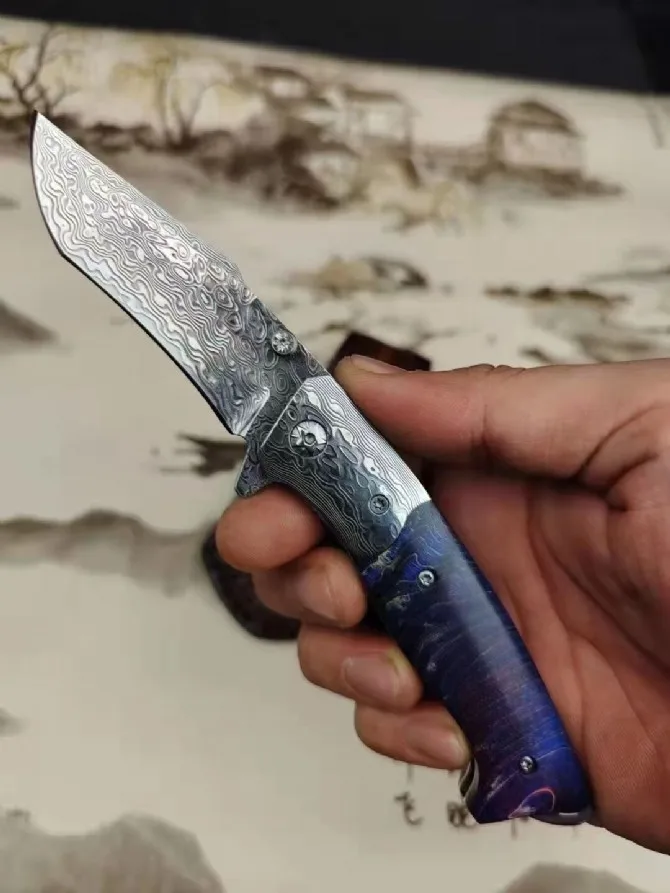 Цветной складной нож с орлом ручная работа лезвие из Дамаска твердая деревянная
