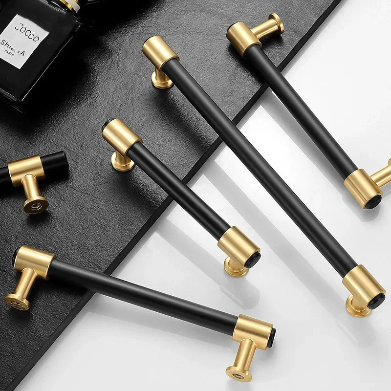 Простые золотисто-черные дверные ручки шкафа для ящиков из цинкового сплава