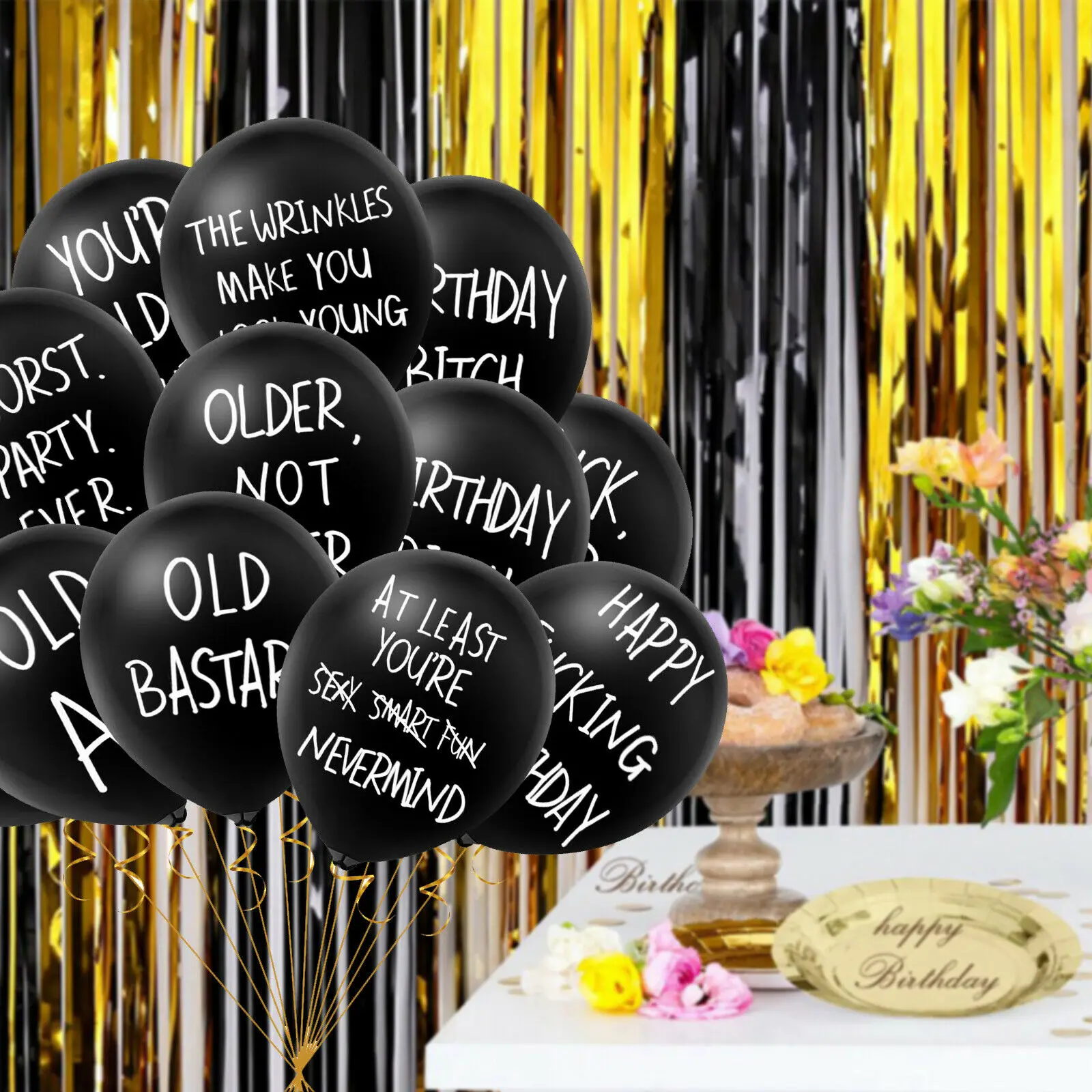 

With Different Words Balloon Party Balloons Party Decoration 10PCS Birthday Decor Black Printing With White Ink Indoor