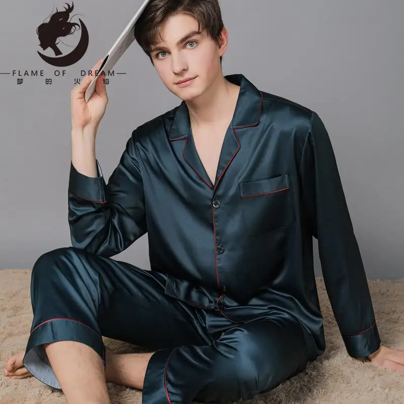 Flame Of Dream New Spring And Autumn Silk Pajamas  Ice Silk Men's Pajamas Home Clothes Long Sleeve Large Suit 221041