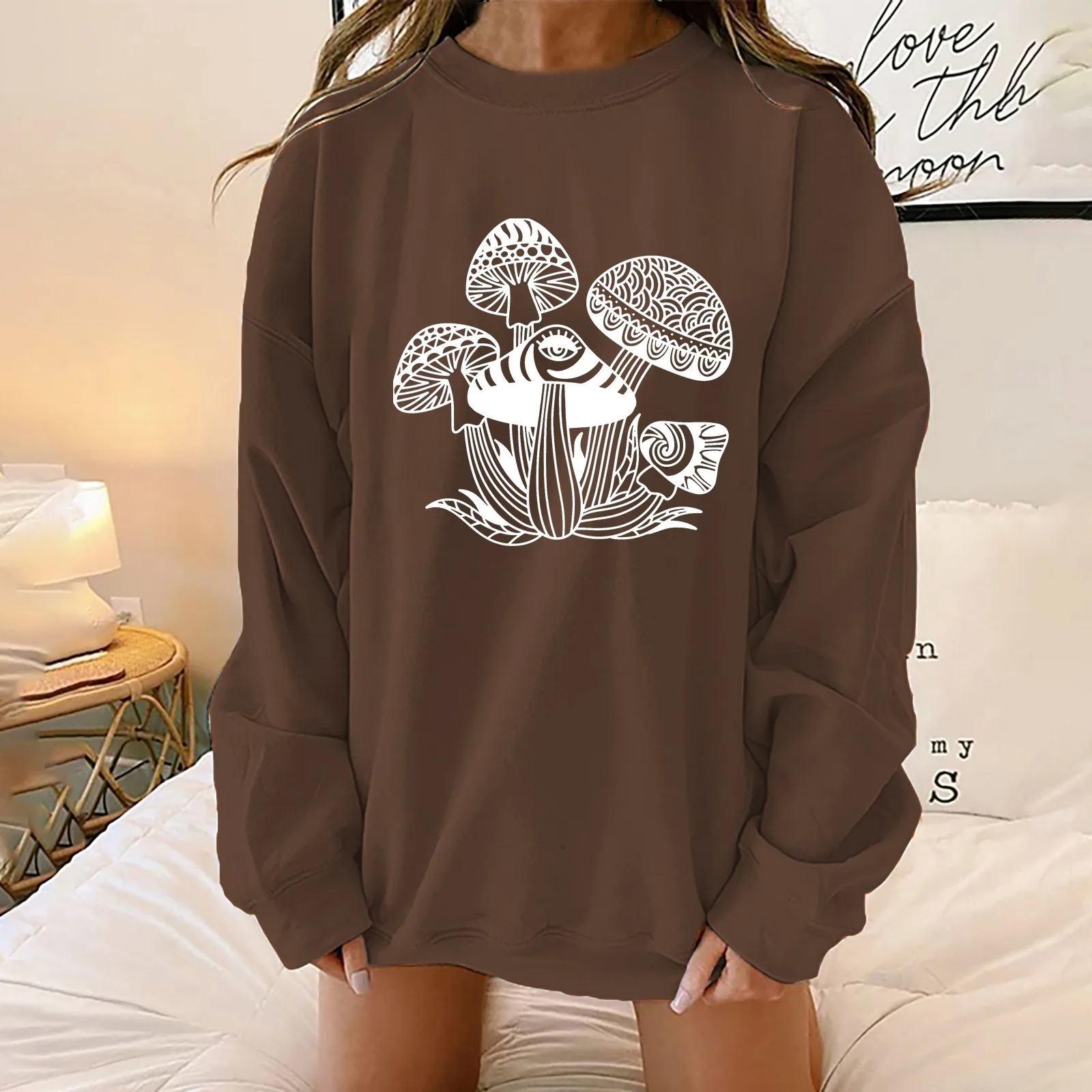 

Длинная флисовая куртка, толстовки с длинным воротником, свободный женский топ с круглым вырезом и принтом, милый пуловер, женский спортивн...