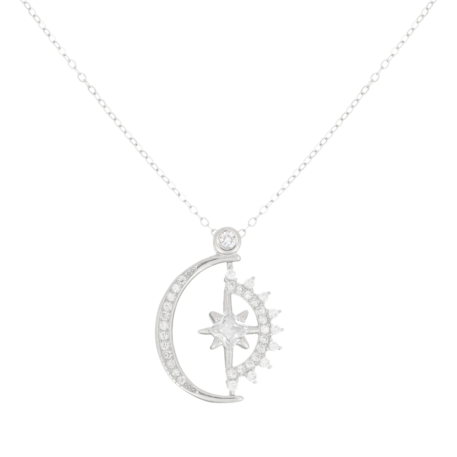 

Silver Necklace Moon Sun Pendant Necklace Clavicle Chain Neck Jewelry Gift