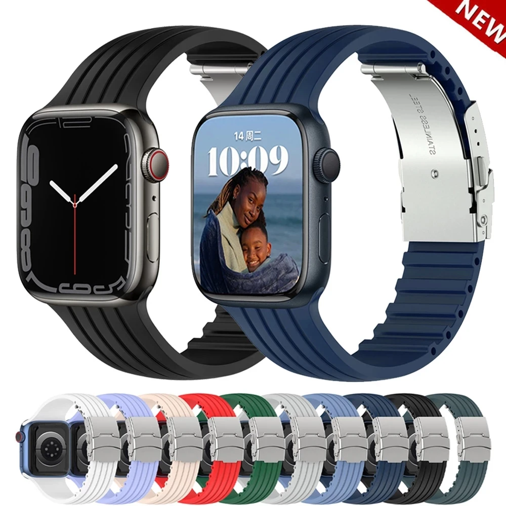 

Silicone strap For Apple Watch band 44mm 40mm 45mm 41mm 38mm 42mm smart watch bracelet correa watchband iwatch series 3 5 6 se 7