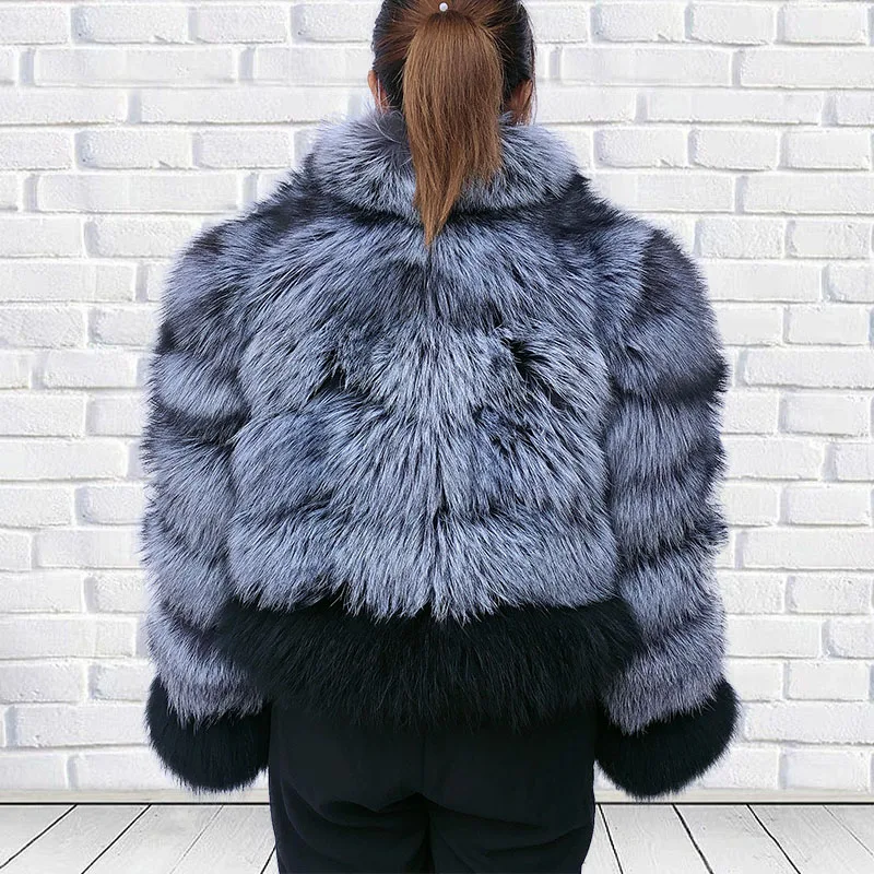 2023 new women's silver fox mixed color real fur coat winter luxury high product fluffy quality fox fur coat free free mail