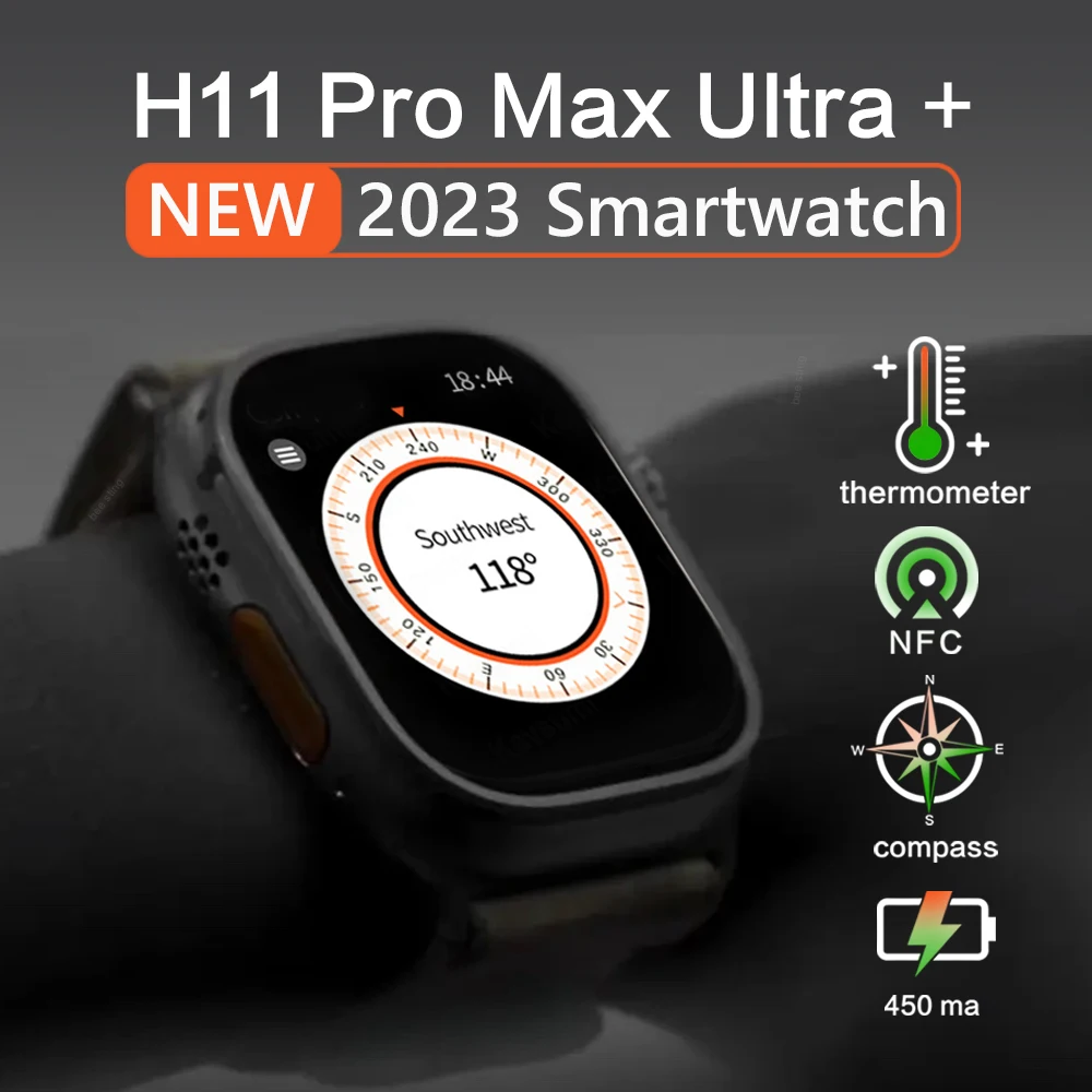 

2023 New H11 Ultra Plus Upgrade Smart Watch Men Ultra Series 8 49mm 2.0 Inch Screen Compass 173 Sport Mode Smartwatch PK HK8 Pro